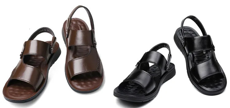 Mens Summer Sandals and Slippers Mens Leather Sandals Adult Thick-soled Beach Shoes Non-slip Open-toe Leather Sandals 250221