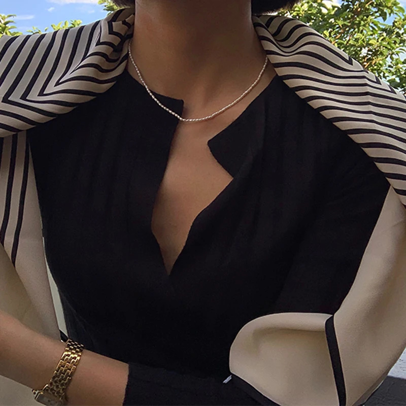 Retro 5mm White Freshwater Pearl Choker Stainless Steel Necklace Baroque Natural Female Beads Fine Accessories Women Gifts 250222