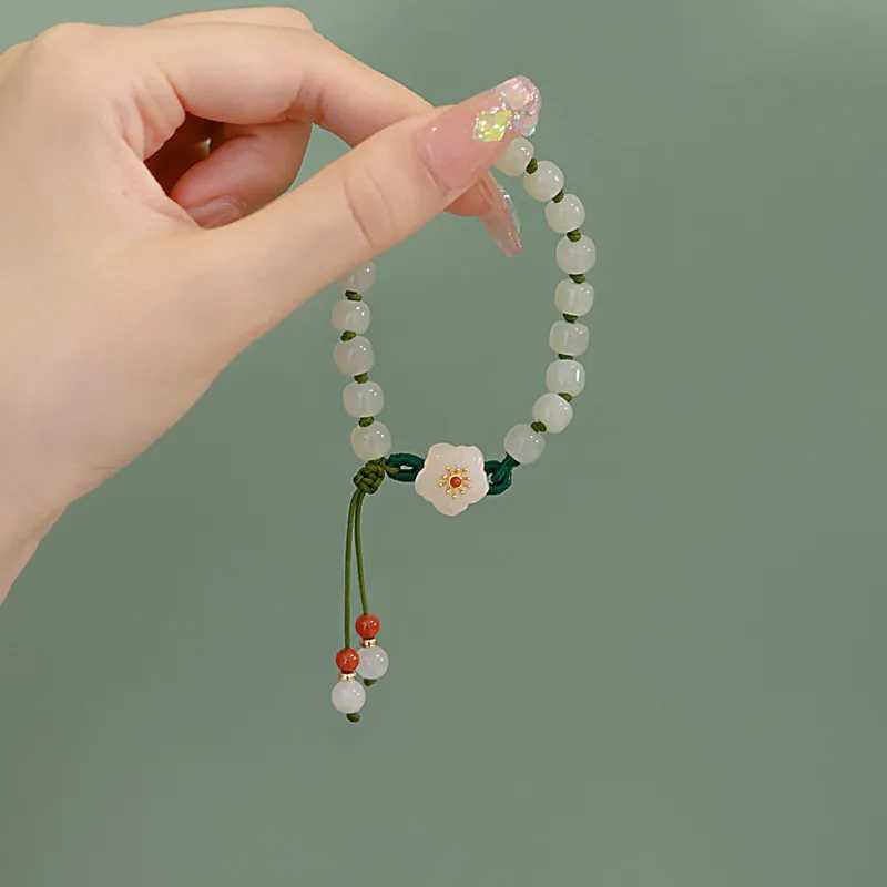 Jade Beads Small Peach Flower Woven Bracelet Female Minority Design Students Best Friend Gift Beads Bracelet Ins KnittingXJ250225
