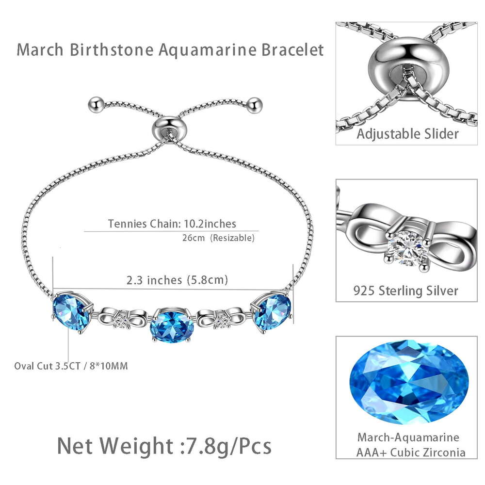 e Bracelet Sterg Sier Blue Aquamarine Bracelets Oval Jewelry Women Girls Mother Christmas Birthday Gifts