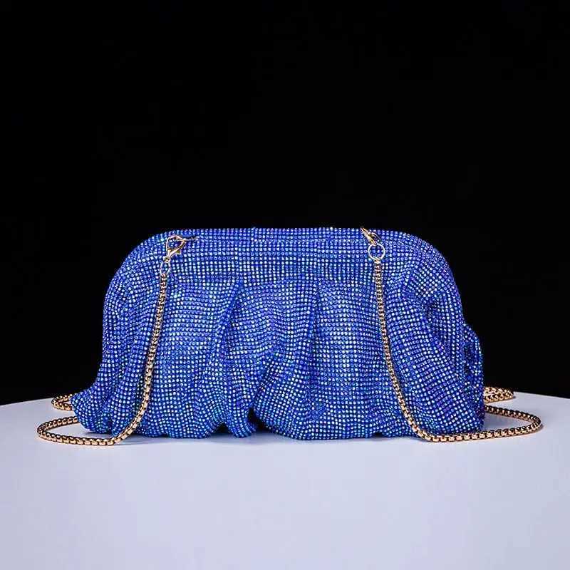 New Arrival Shiny Rhinestone Evening Clutch Bags Women New Folds Crystal Clip Purses And Handbags Luxury Wedding Party Purse Day Clutches T250225