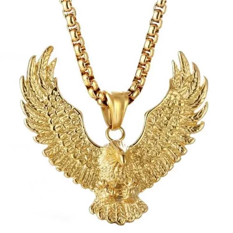Classic punk style motorcycle gold accessories wing pendant necklace mens jewelry X250224
