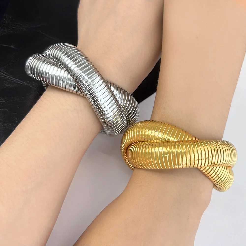 USENSET Exclusive Design Series Stainl Steel Bracelet Women Multi Layer Real Gold Plated Spiral Bangle Hip Hop JewelryXJ250225