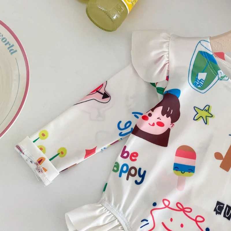 Childrens swimsuit 2024 summer new cartoon long sleeved girl one-piece swimsuit baby swimsuit beach swimsuit X250224