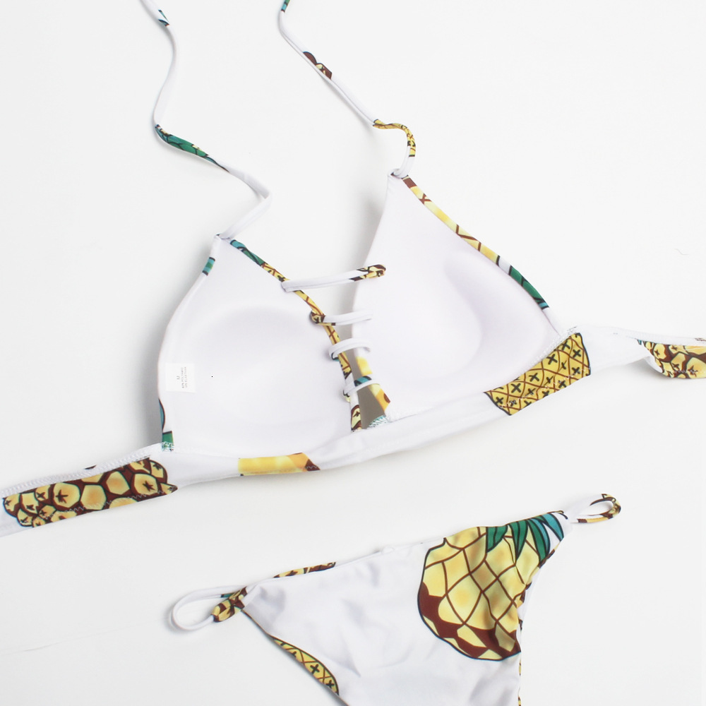 fashion swimwear New women's multi rope hollow out pineapple print sexy bikini swimsuit