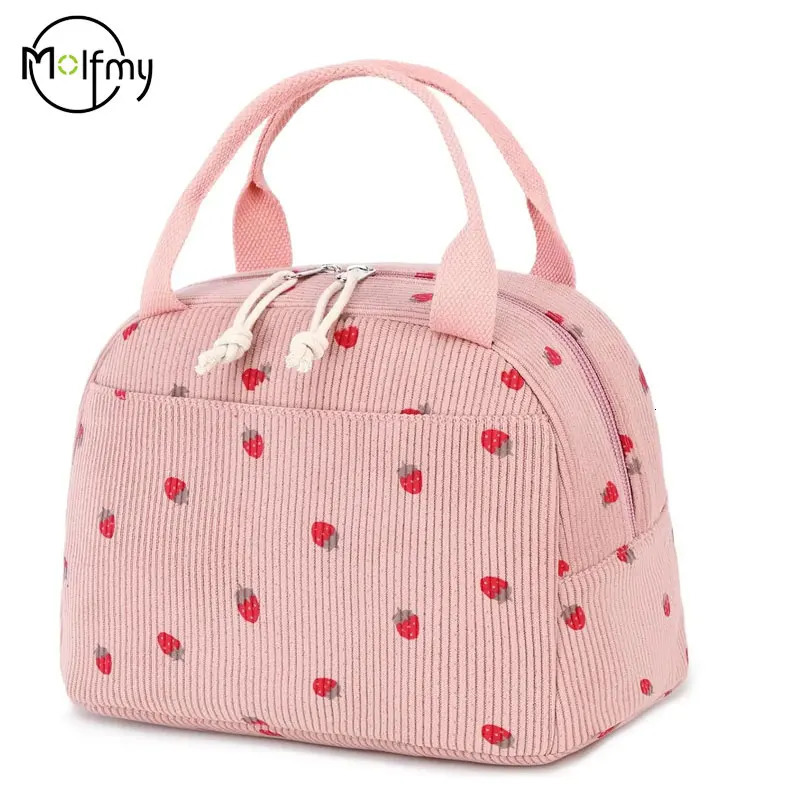 Corduroy Lunch Bag Thermal Insulation Lunch Box Storage Handbag Multifunctional School Cooler Bag Picnic FoodPouch Loncheras 250224