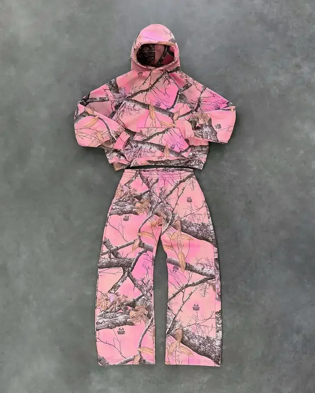 Akimboclub Fashion Pink Leaf Pattern Pants American Street Casual Sweatshirt Men Hip Hop Gothic Loose Two Piece Set Hoodie 250225