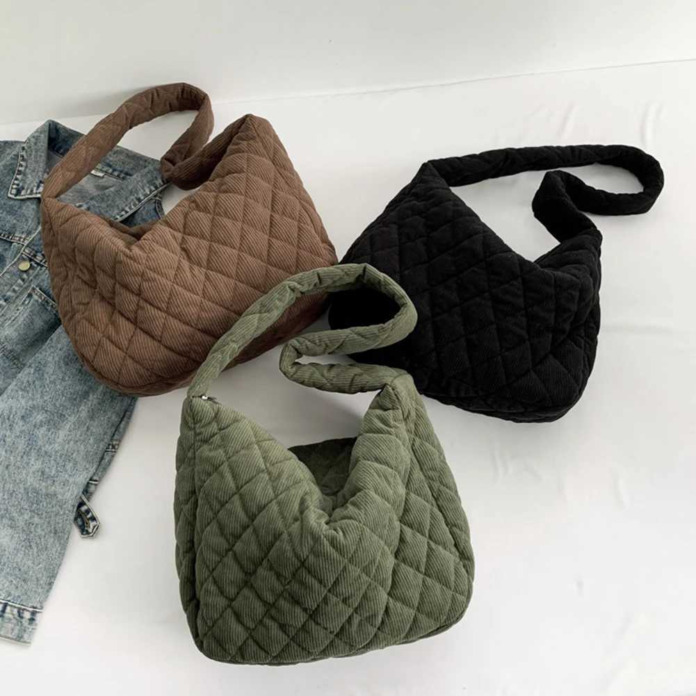 Womens Underarm Bag Stylish Corduroy Quilted Shoulder Bag Trendy Bag Fashion Work Tote Classic Purse Solid Color Handbag Z250225