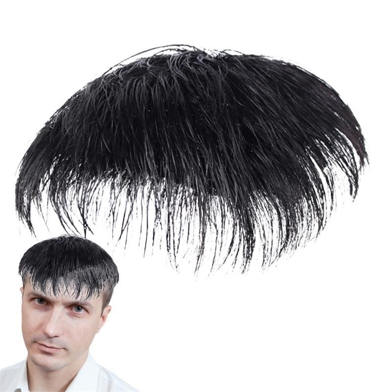 100% Natural Human Hair Toupee with Clips on Short Hair Replacement System Prosthetic Mens Wig Male Pieces For Men Baldnes 250224