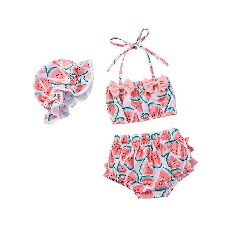 2021-04-05 Quick view Wish list 0-24M Baby Girls 3Pcs Split Swimsuit Set Watermelon Print Sleeveless Bikini Bow-knot+Shorts+Stretchy Hat X250224