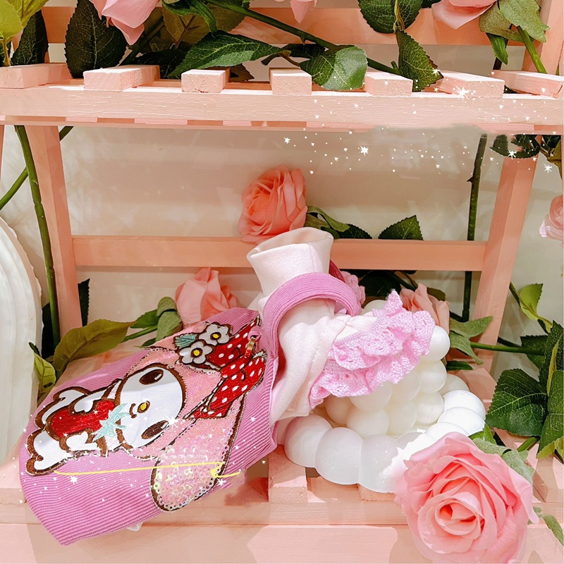 Fashion Dog Clothing with Cartoon Character Pattern Decoration, Pink Strap Skirt T-shirt Set, Summer Dog Dress, Suitable for Small and Medium Sized Do