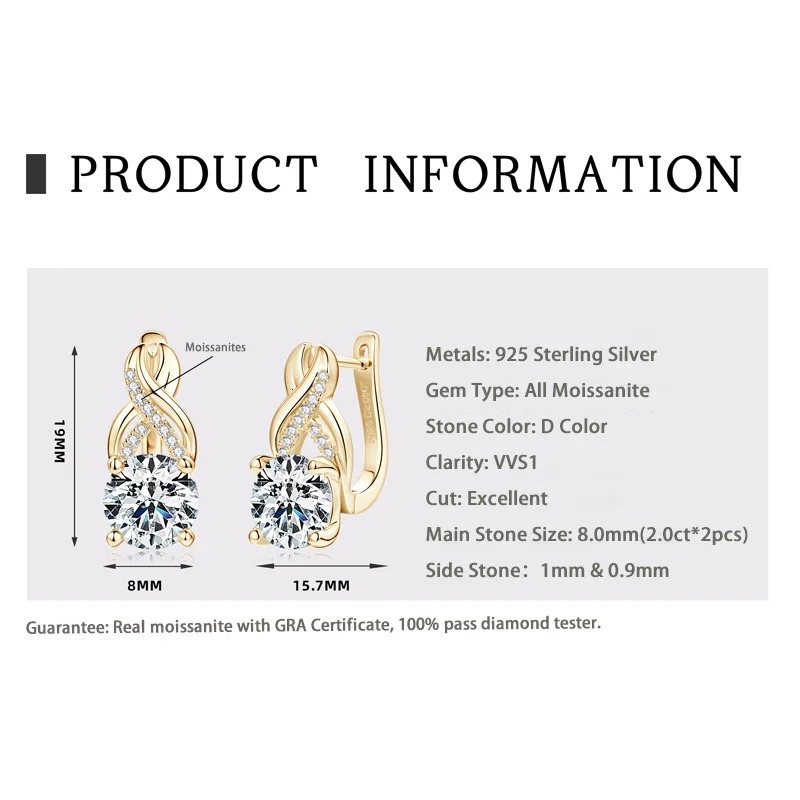 RAPRGOLD GRA Certified Round Hoop Earrings for Women S925 Sterling Silver Huggie Earring Wedding Fine Jewelry Gifts 250221