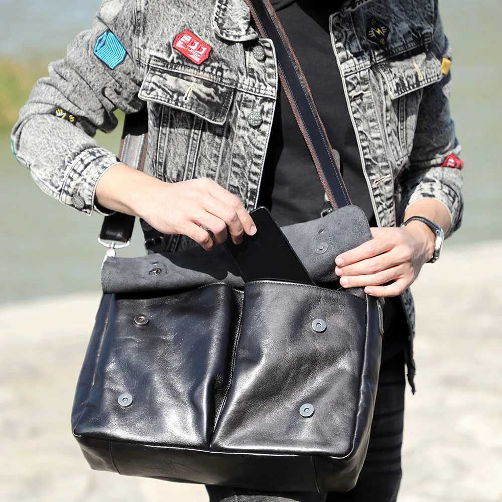 S.WORKER Fashion Genuine Leather Shoulder Bag Mens Casual Messenger Bag Cross Body Bag Soft Cowhide Leather Shoulder Bag Z250225