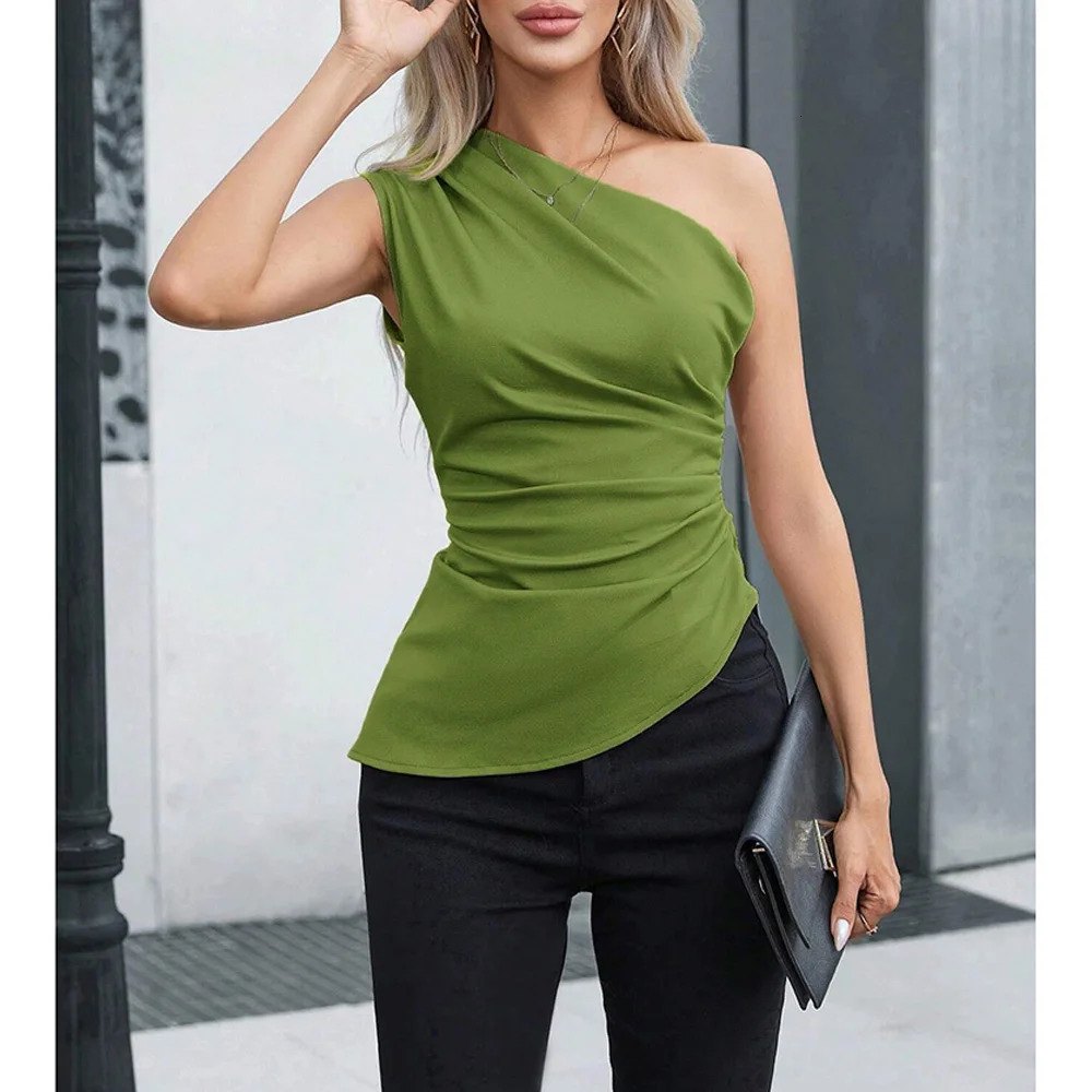 Mia Muse Womens Vest Allseason Sexy Plain Sleeveless One-Shoulder Skinny Fit Party Vest 250224