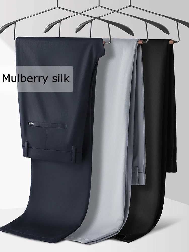 Classic Luxury Mens Mulberry Silk Suit Pants Thin Stretch Slim Fit Comfortable Male Brand Clothing Casual Trousers W250225