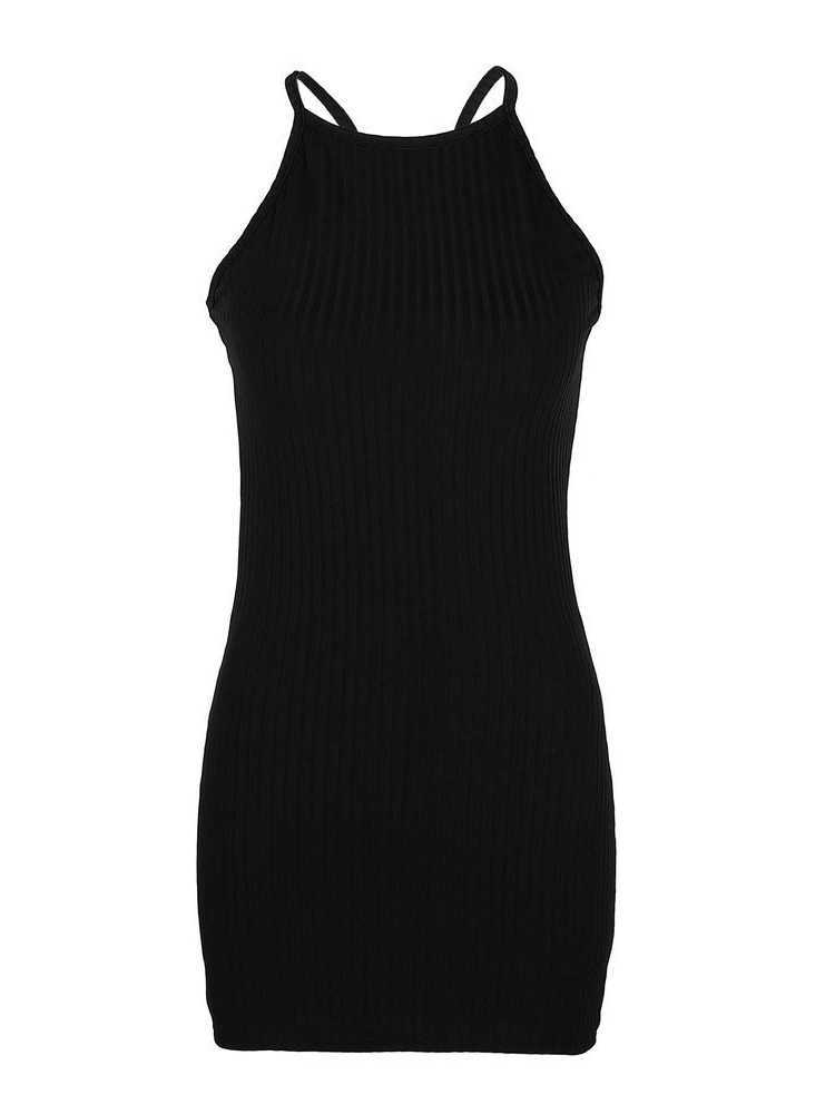 Sexy Rib Stripe Backless Sleeveless Bodycon Dress Women Solid Color Skinny Ele Halter Dress Club Party Dresses XJ250814