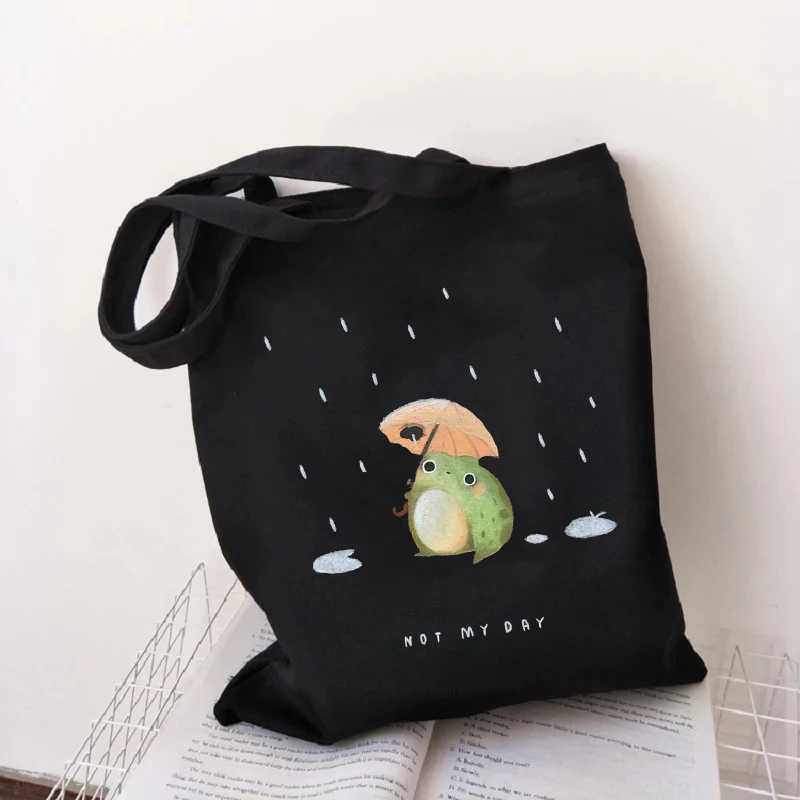 Women Designer Handbag 2021 New Girl Fashion Casual Minimalist Style Frog Art Printing Shoulder Bag Canvas Tote Bag Shopper Bag Z250224