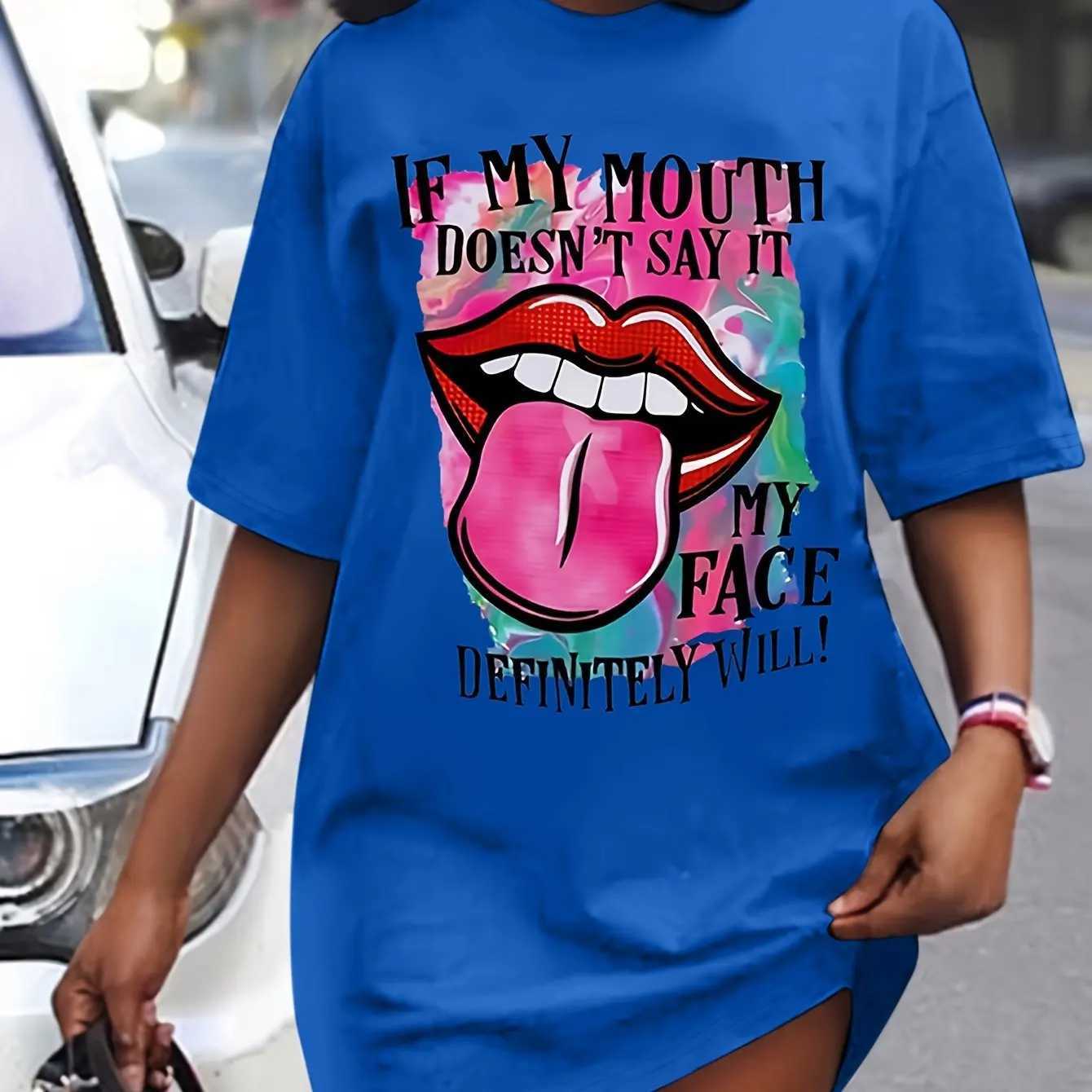 Lexy Lips Print Mini Tee Dress Short All Crew Neck Casual Dress For Summer Spring Beach Casual Dresses Womens ClothingXJ250224