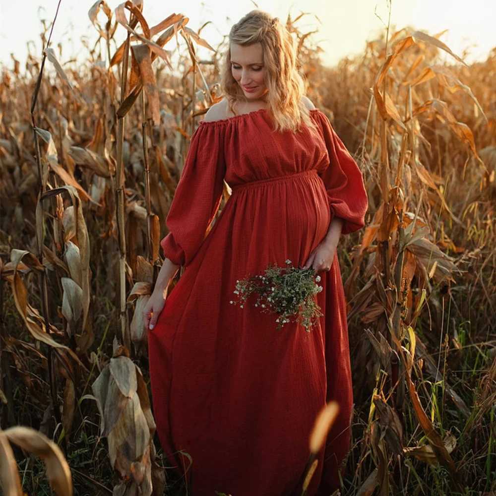 Bohemian Maternity Photo Shoot Dress Comfort Linen Cotton One Shoulder Dress For Pregnant Women Boho Style Baby Shower Dress X250224