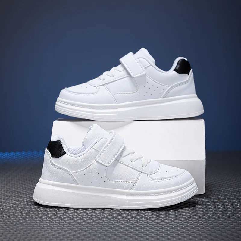 Childrens White Shoes Leather Waterproof Low-cut White Sneakers for Middle and Large Children for Boys and Girls W250225