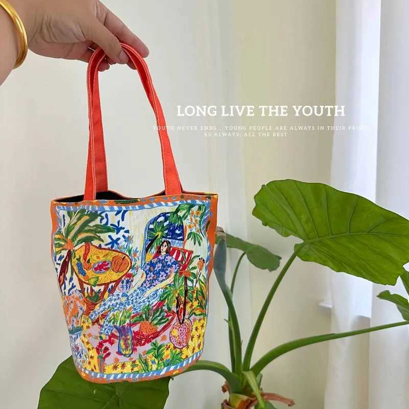 Youda New Fashion Canvas Fabric Handbag for Women Special Colorful Artist Design Pattern Top-handle Bag Casual Lunch Tote Bags Z250224