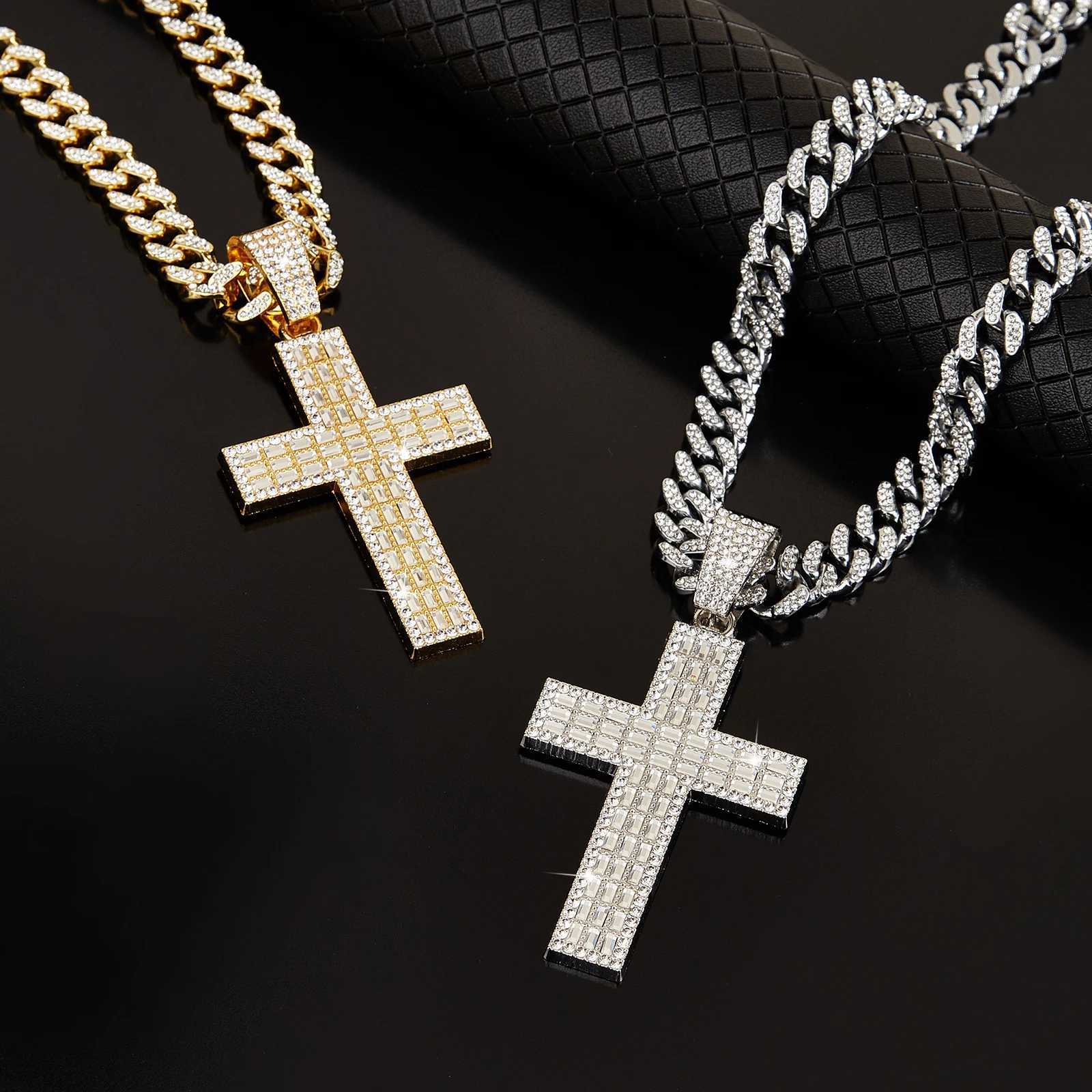 Classic hip-hop style rhinestone cross pendant necklace unisex street style necklace used for daily decoration X250224