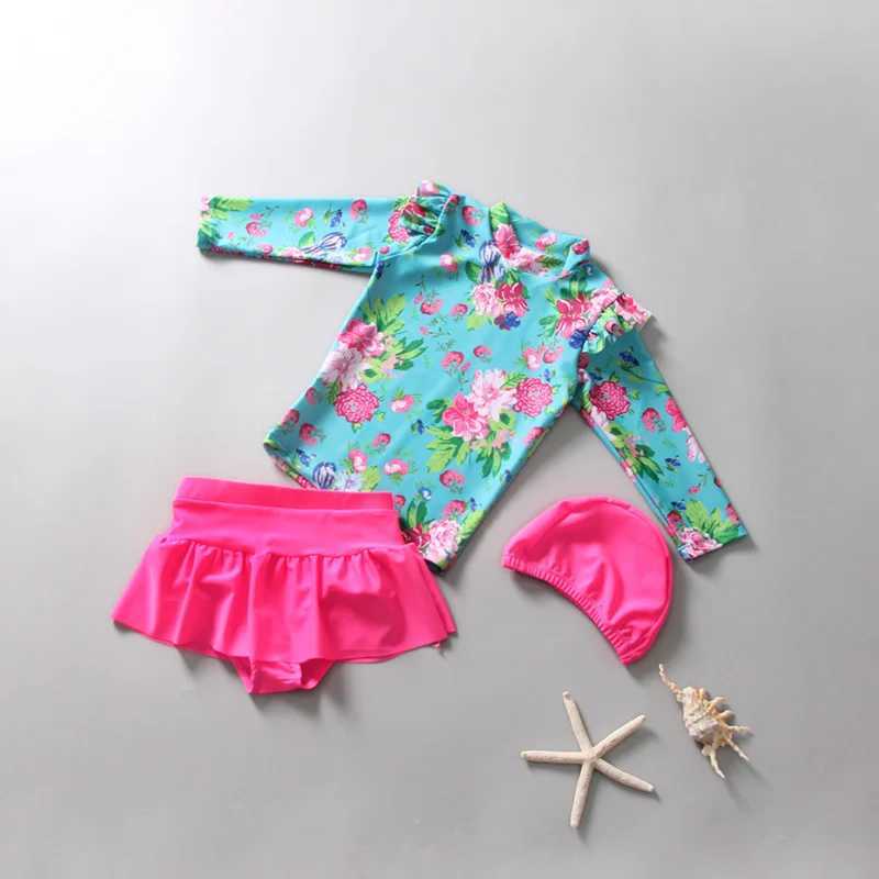 Childrens swimsuit little girl middle and big child split skirt long sleeve sunscreen lovely princess girl baby swimsuit X250224