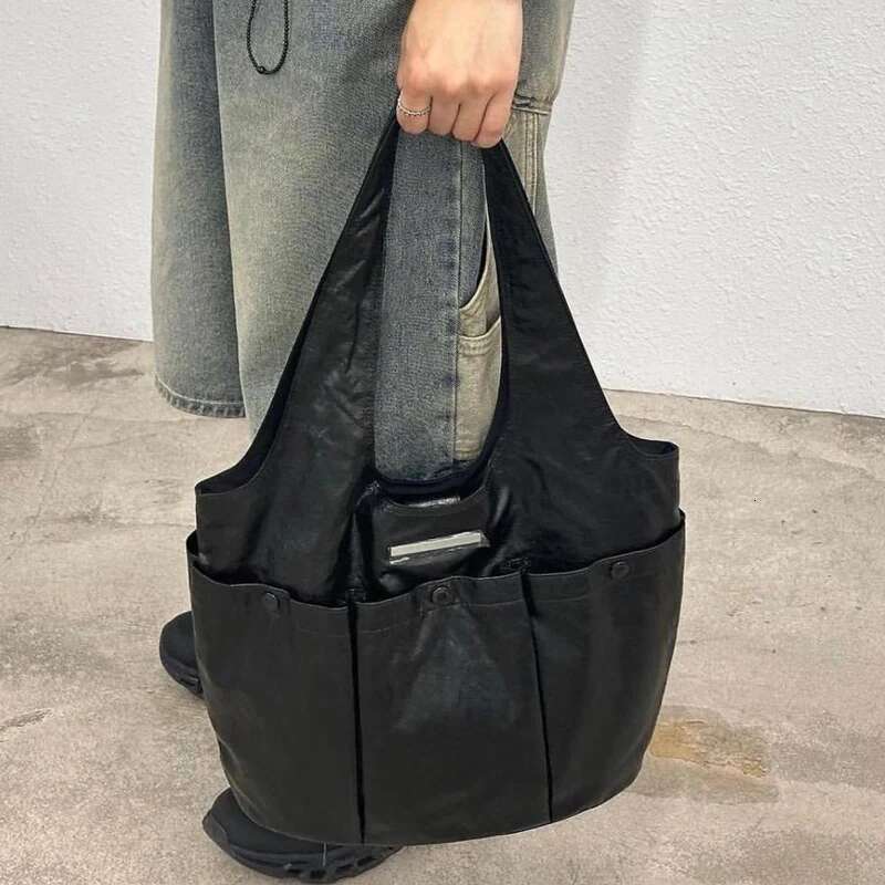 Korean Casual Tote Bag For Women Designer Handbag Purse 2024 New In PU Sequined Button Multiple Pockets Underarm Shoulder