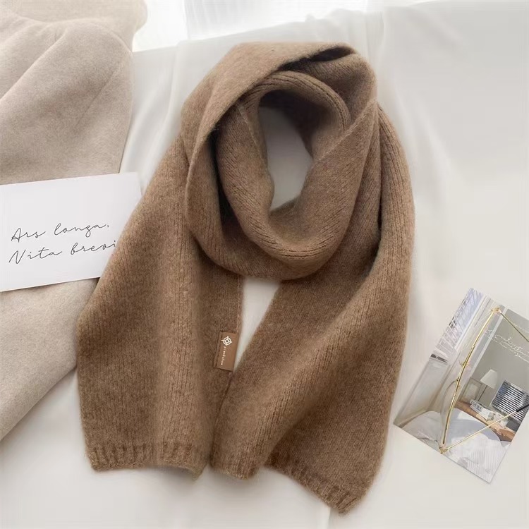 K001 High-end Korean style versatile wool scarf for women in autumn and winter soft and waxy knitted neck scarf 2024 new trend