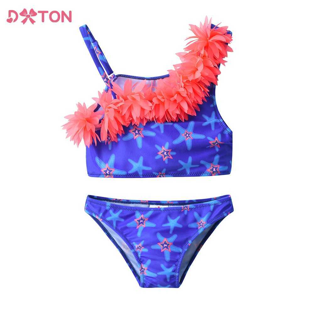 DXTON girls swimsuit summer starfish print 2-piece bikini set shoulder girls swimsuit childrens beach wear swimsuit X250224