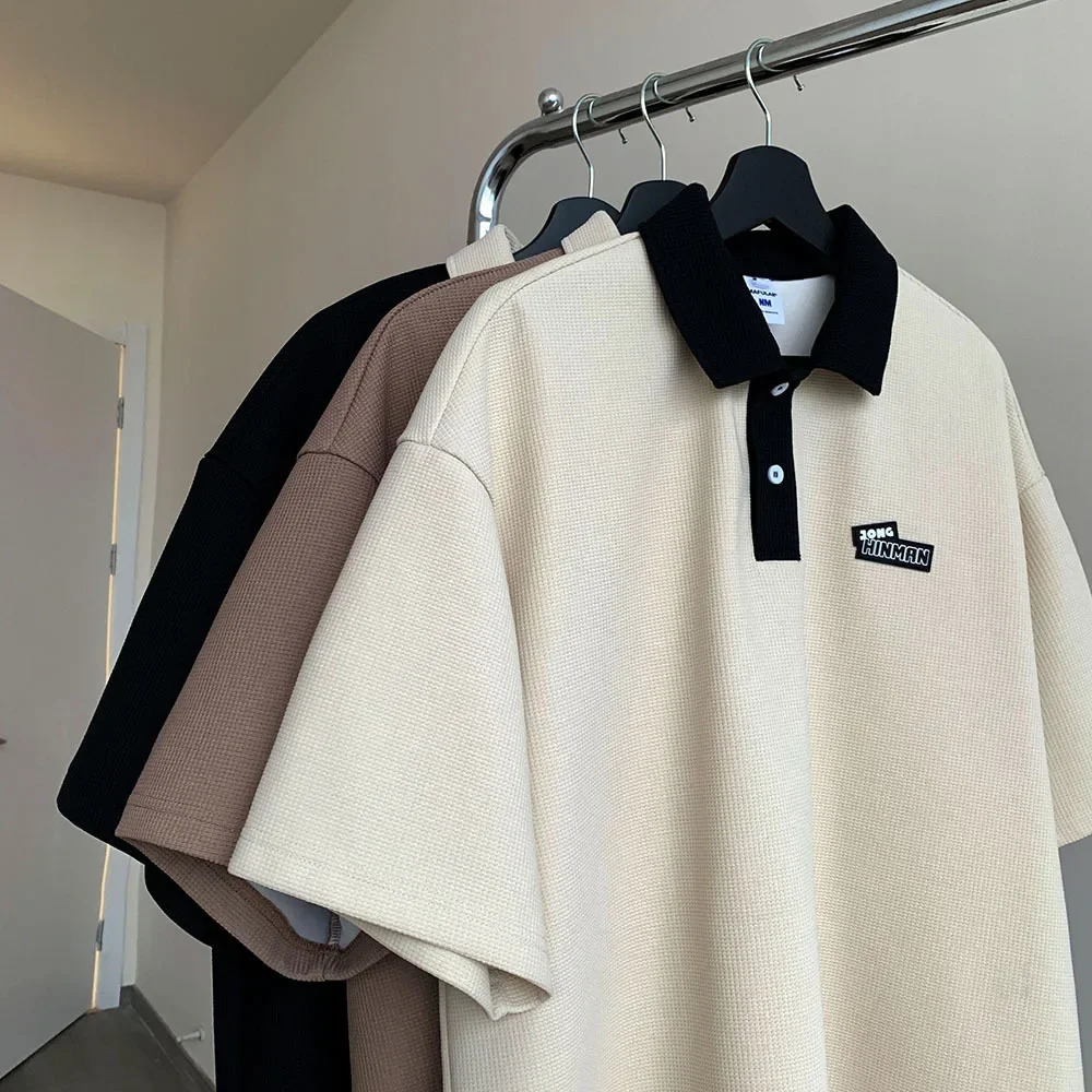 Trendy Loose-fit Polo Shirt For Men Summer Short Sleeves Vintage American Style Couple T-shirt Fashionable Casual Wear 250220