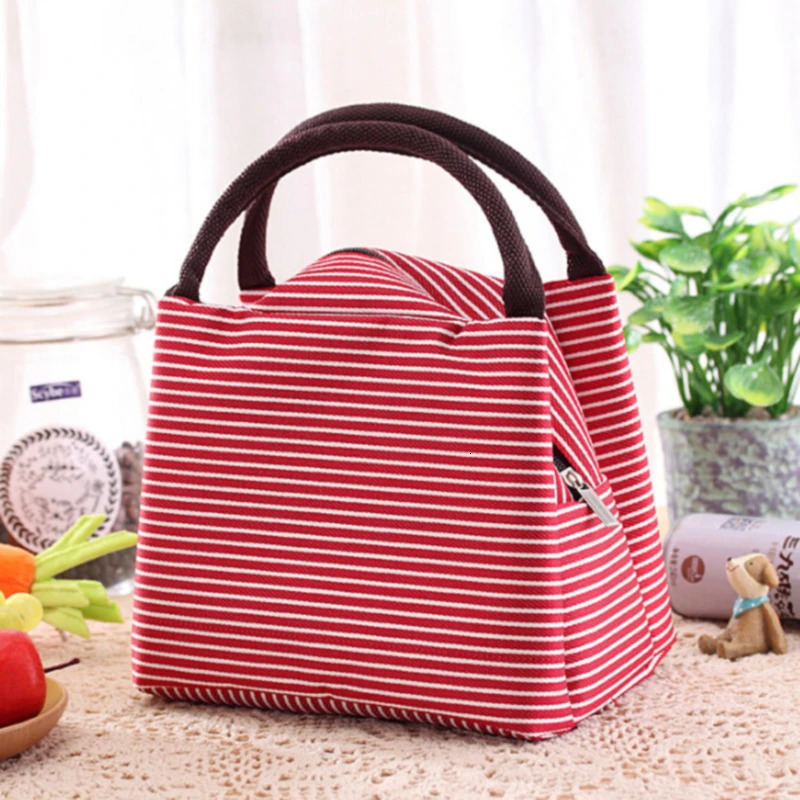 Stripes Lunch Bag For Women Isothermal Bag Packaged Food Thermal Bags Thermo Pouch Lunch Bag Refrigerator Bag 250224