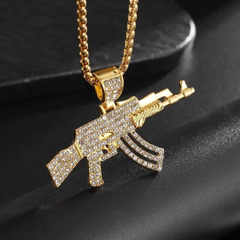 Hip-Hop Ak-47 Rifle Gun Pendant Necklace Mens Personali Street Hip-Hop Rock Rap Party Jewelry X250224
