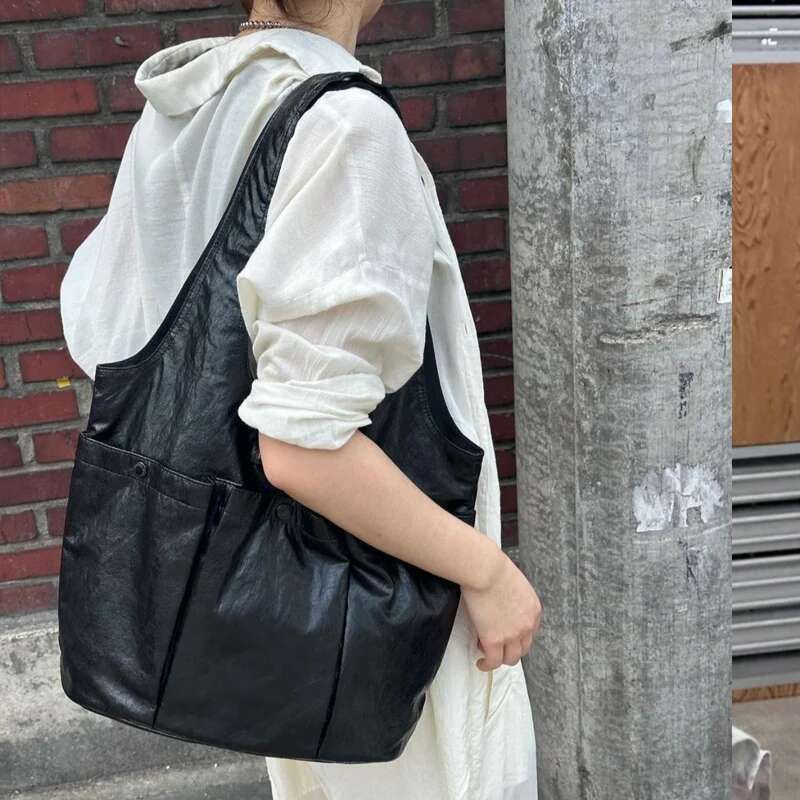 Korean Casual Tote Bag For Women Designer Handbag Purse 2024 New In PU Sequined Button Multiple Pockets Underarm Shoulder