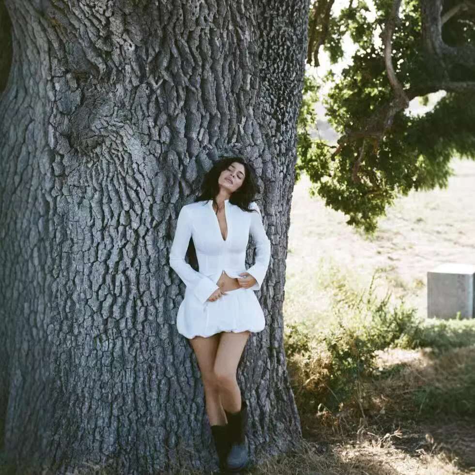 KHY Kylie The Same Zippered Waist Mid-Length Stand-Up Collar Shirt Drop007 Slim-Fit Top