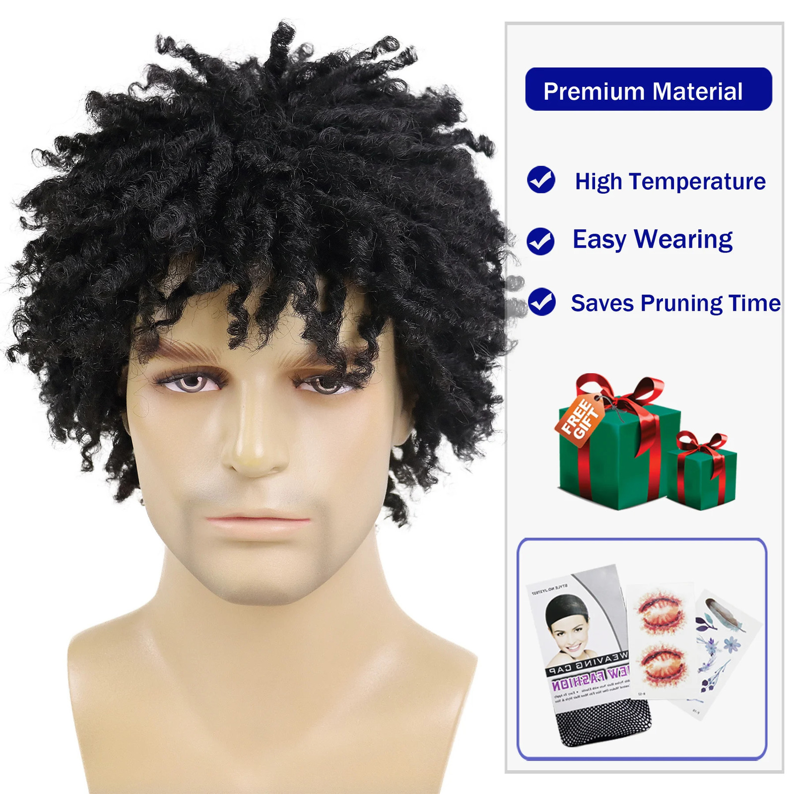 Synthetic Mens Wigs Short Braided Wig Black Dreadlock Wigs Afro Curly Hairstyles Male Wig with Bangs Cool Male Gradient Brown 250224