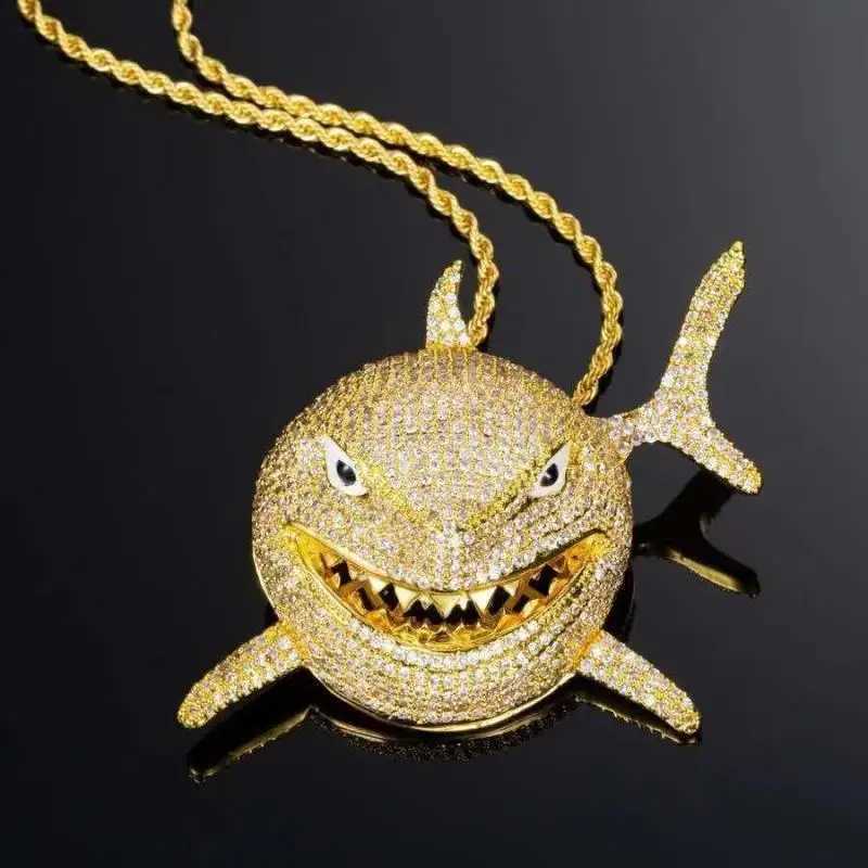 Hip Hop Fierce Shark Inlaid Zircon Pendant Personality Men Charm Trend Necklace Cool Rap Rock Party Jewelry Birthday Gifts X250224