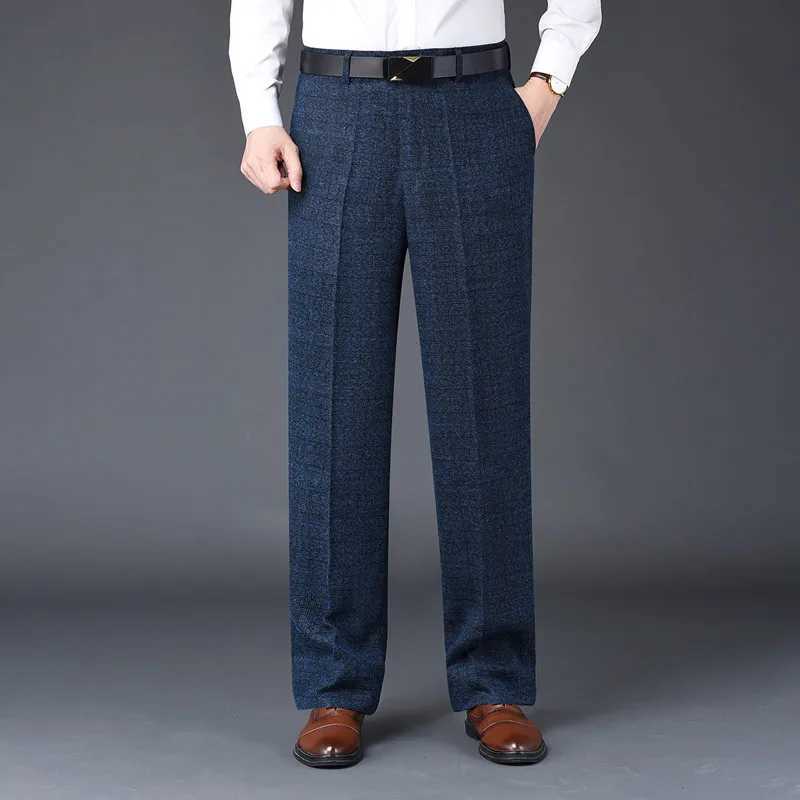 Flat Cashmere Suit Trousers For Men Loose Plaid Hight Waist Classic Straight Formal Mens Dress Pants Business Size 42 44 W250225