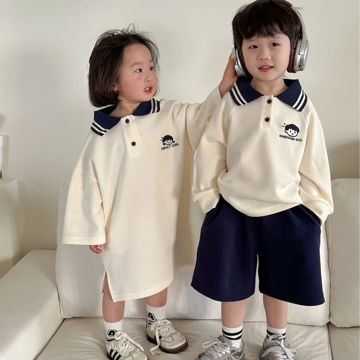 8894 Brother Sister Clothes Spring Summer Boys Two Piece Suit SweaterPant Or Girls Dress 250221