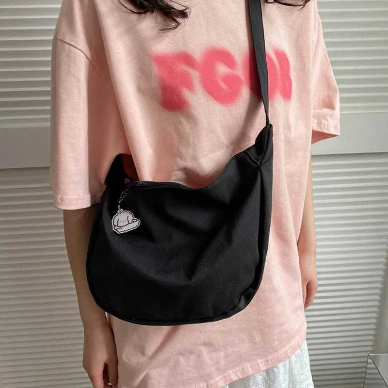 1PC Large Capacity Solid Color Canvas Shoulder Bag Fashion Casual Crossbody Bag Z250225