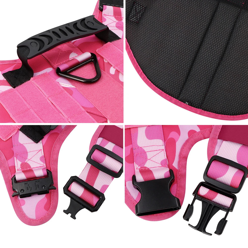 Military Pink Camouflage Dog Harness For Large Medium Dogs Harnesses Leash Adjustable Pet German Shepherd Tactical Training Vest 250224