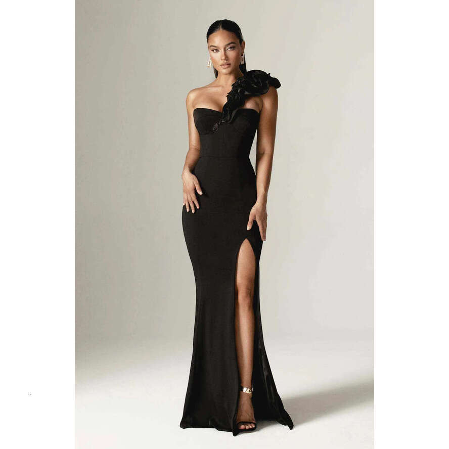 Elegant Evening Dresses For Women One Shoulder Sleeveless Backless Gown Ruffles Split Side Sweep Train Dress Party Prom Custom Made