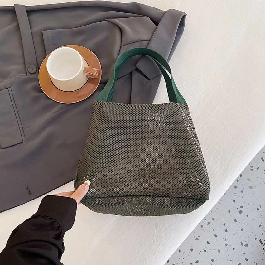 Large Capacity Mesh Bag with handle Travel Toiltery Makeup Bag Portable Beach Bag Cosmetic Zipper Pouch 250224