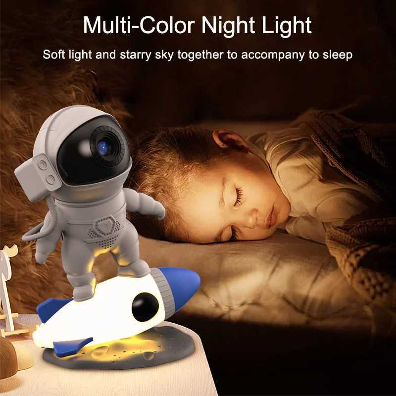 Rocket Astronaut Galaxy Projector Night Light Lamp And 13 Film Pieces Sky Projector 360 Rotate Planetarium For Kids Bedroom Z250225