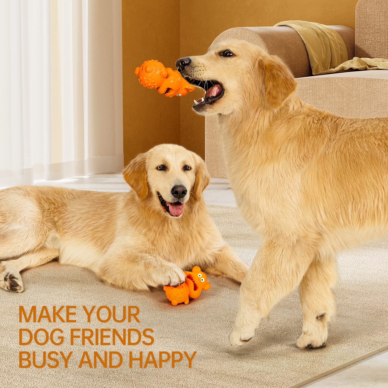 HERLAM Dog Toys for Aggressive Chewers, Puppy Chew Toys Teething Natural Rubber Sound Attracts Attention/Reduce Anxiety&Boring 1-Pcs Tough Pet