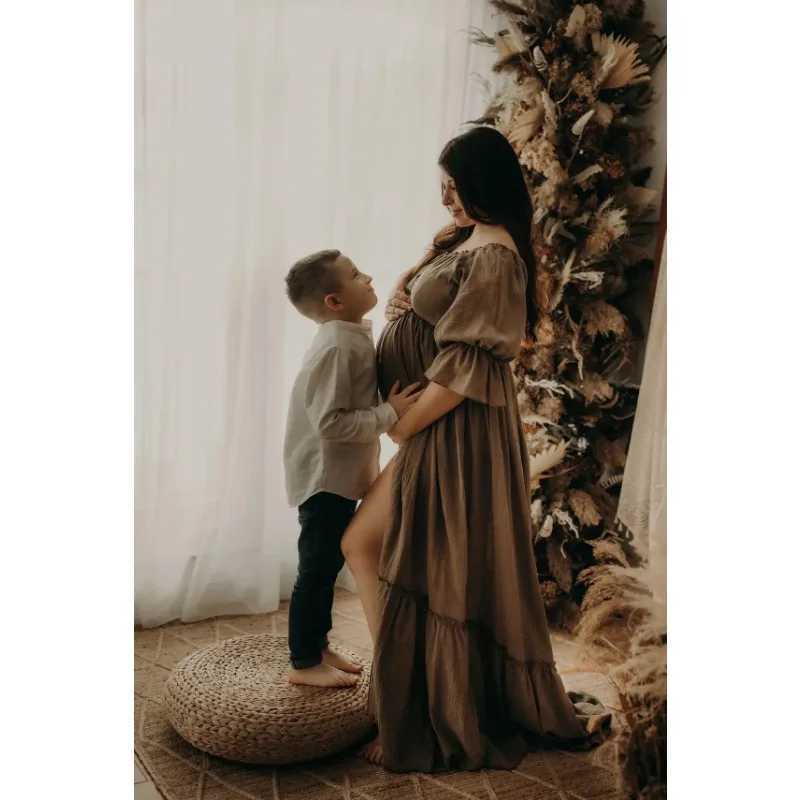 Linen Cotton Floor Mopping Dress Photo Shooting Pregnancy Bohemian Dress Maternity Photography Props Photoshoot Clothing X250224