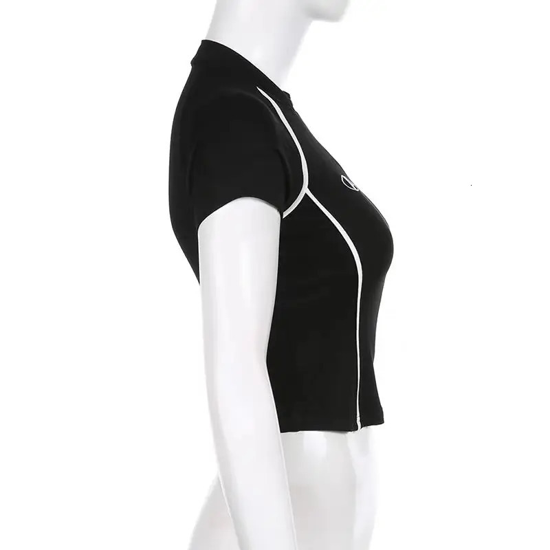 Y2K Korean Vintage Streetwear Casual Acubi Harajuku E T-Shirts Grunge Tops Aesthetics Oversized Tees Zip Up Crop Top Clothes 250225