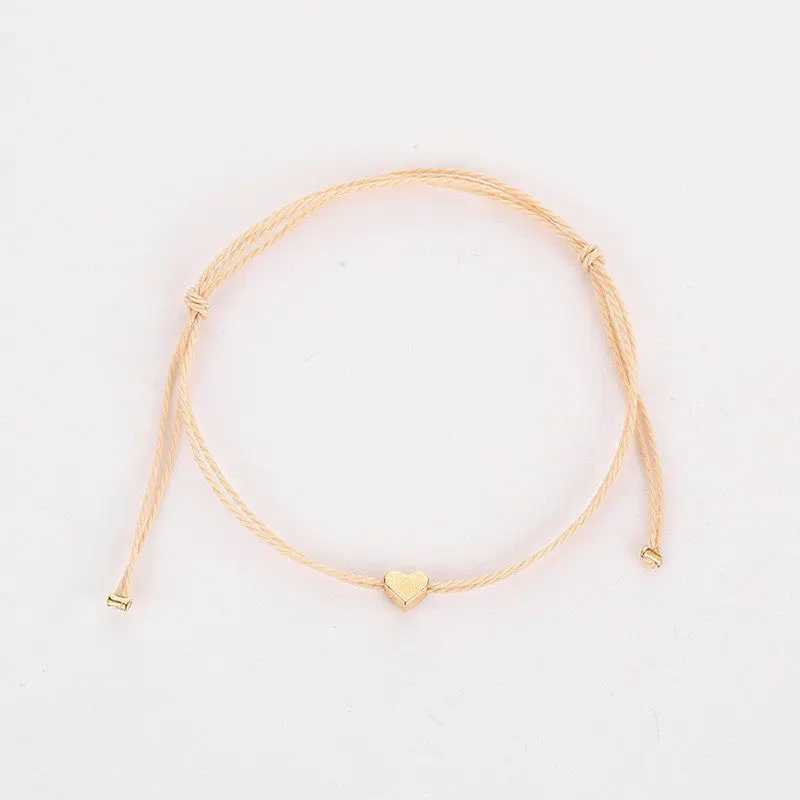 Bohemia Handmade Rope Chain Bracelet For Women Gold Color Heart Pendant Adjustable Bracelets Women Girls Train JewelryXJ250225