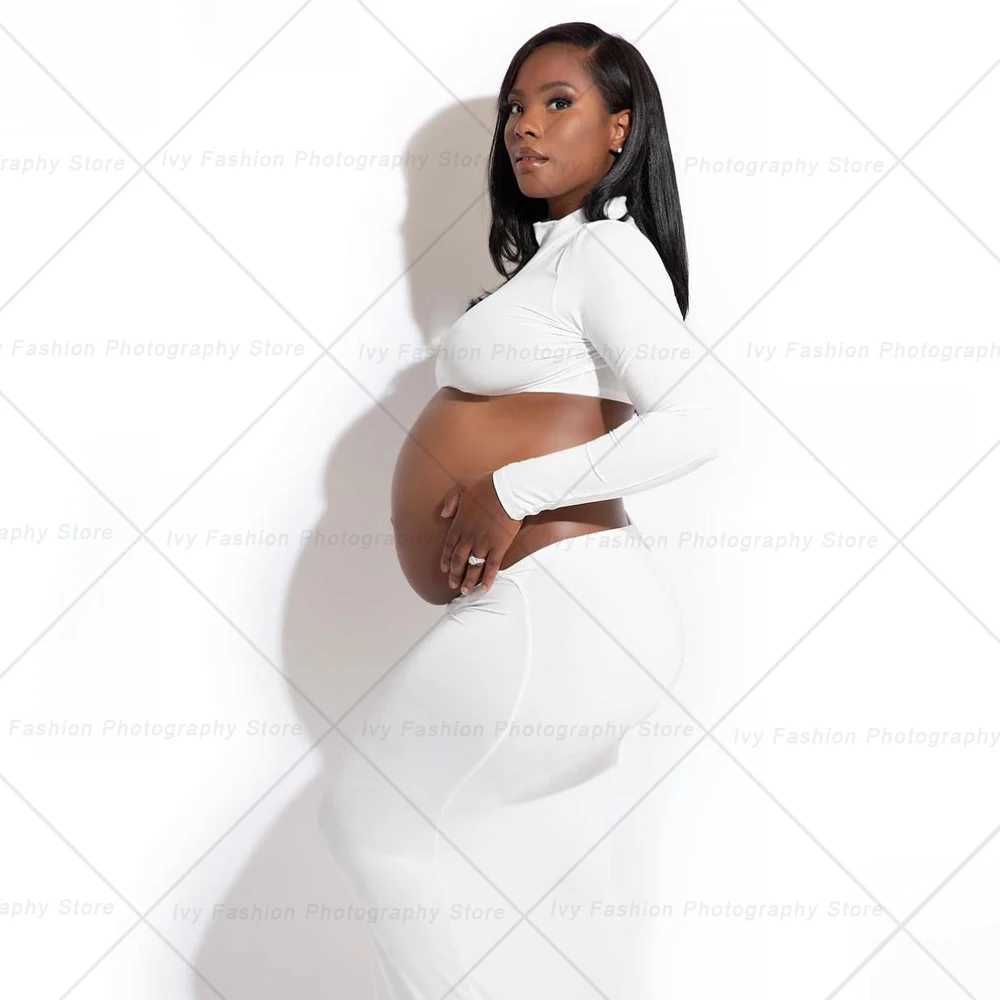 Maternity Photo Shooting Pregnancy Dress Elastic Fabric Slim Fit Exposed Belly Two Piece Set Photography Dress For Women X250224
