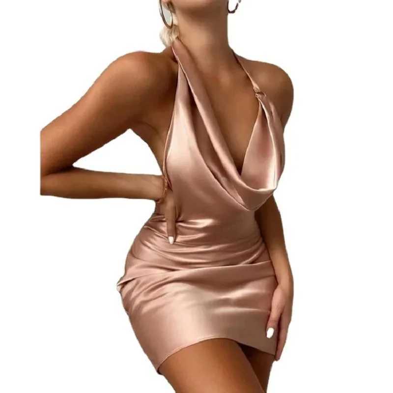 Womens Sveless Tight Short Dress 2024 Summer New Backless Mini Dress Sexy Halter Pleated Nightclub DressXJ250224